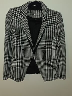 White House Black Market Black & White Glen Plaid Double-Breasted Blazer
